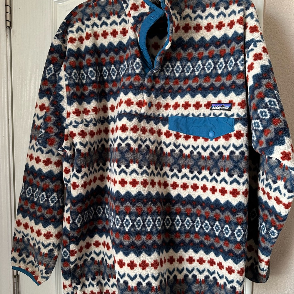 Patagonia Synchilla Fleece with Red and Blue Pattern